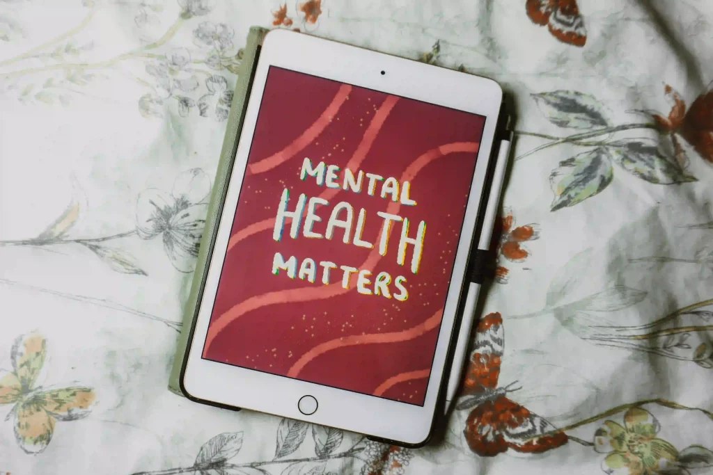 iPad displaying 'Mental Health Matters' message